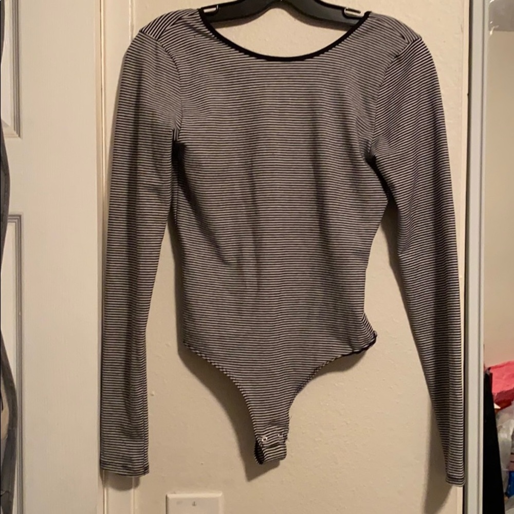Garage Long Sleeve Black & White Stipe Bodysuit